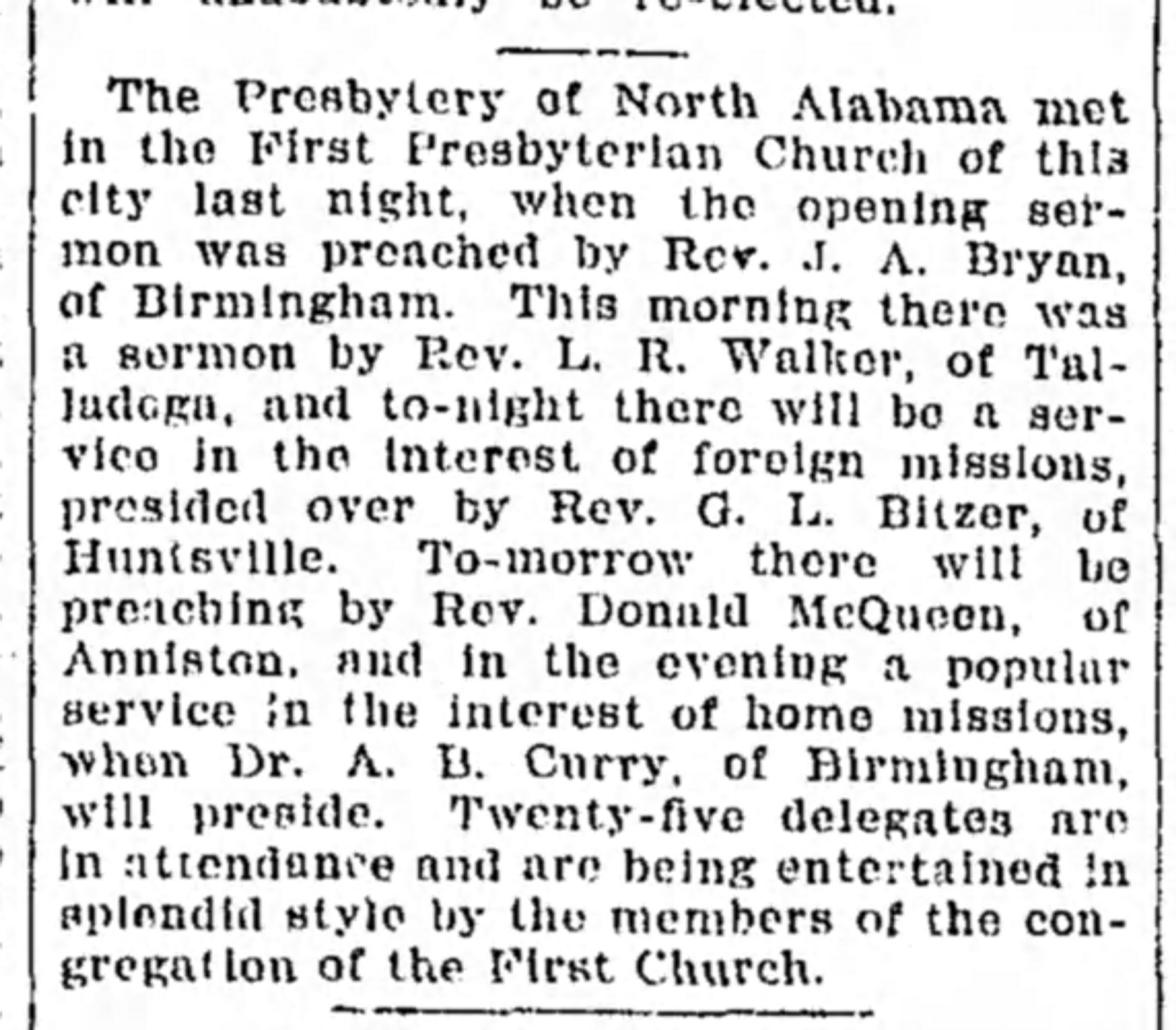 Meeting of the Presbytery of Northern Alabama